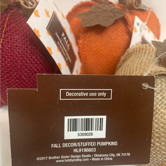 NEW 4" SET OF 3 FALL FARMHOUSE JUTE BURLAP DECOR PUMPKINS Table Centerpiece - Picture 5 of 5